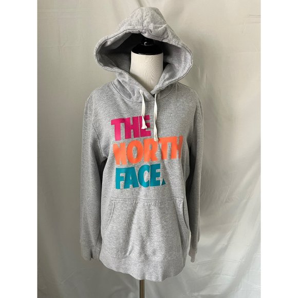 The North Face Tops - The North Face Gray/Pink/Orange/Blue Pouch Pocket Drawstring Hoodie Sweatshirt